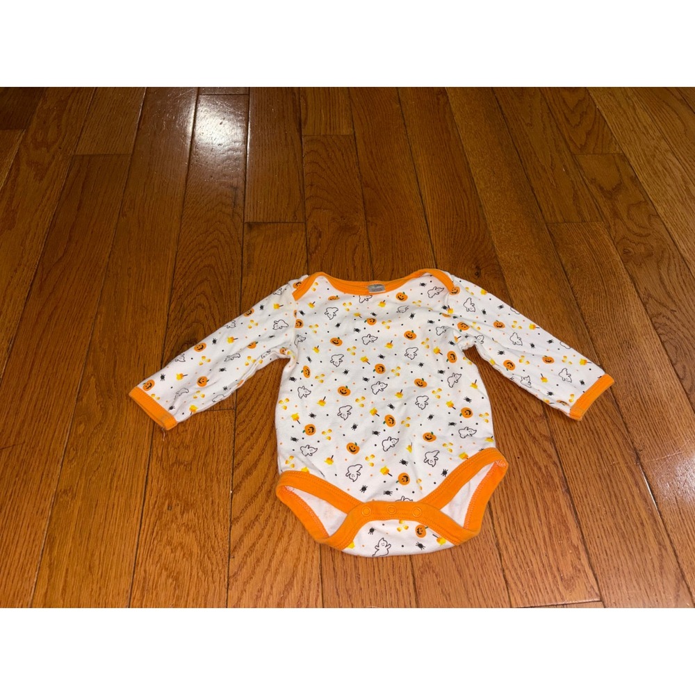 Baby Gear Halloween Bodysuit 9-12 Months Long Sleeve Pumpkin Ghost Print White